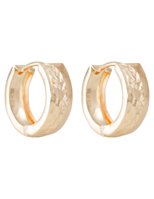 Aretes Huggies de oro 14 k con acabado diamantado 1