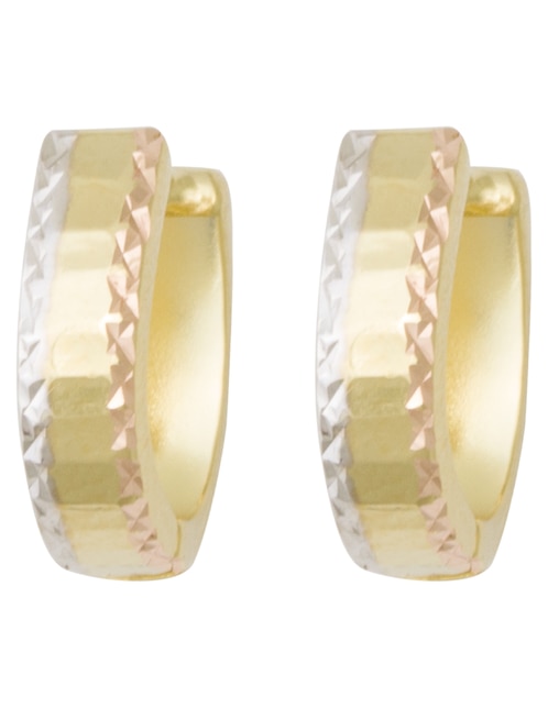 Arertes huggies de oro 14 k con acabado diamantado 1