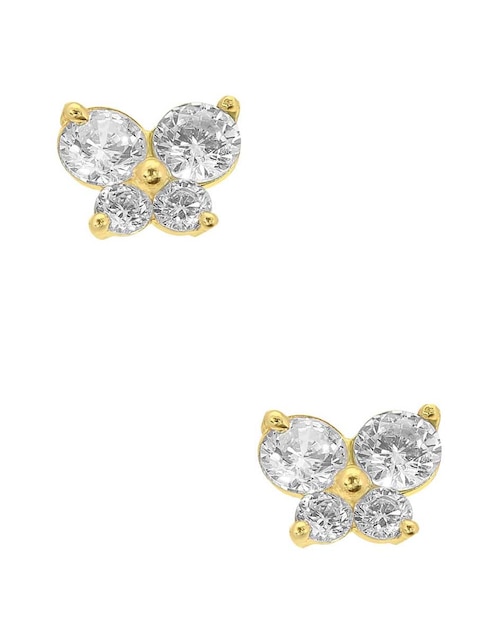 Broqueles de mariposa de oro amarillo 14 K con acabado pulido zirconia 1