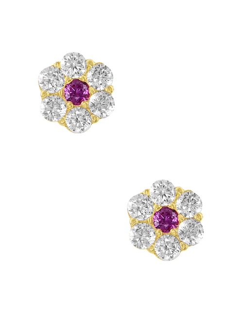 Broqueles de flor de oro amarillo 14 k con acabado pavé zirconia 1