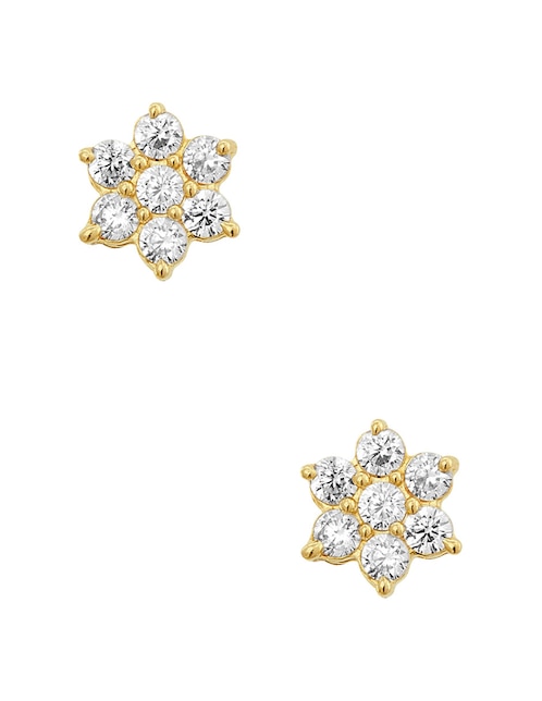 Broqueles de flor de oro amarillo 14 K con acabado pavé zirconia 1
