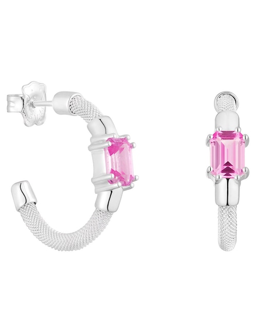 Aros Tous Mesh LGG de plata P 925 con acabado brillante zafiro rosa