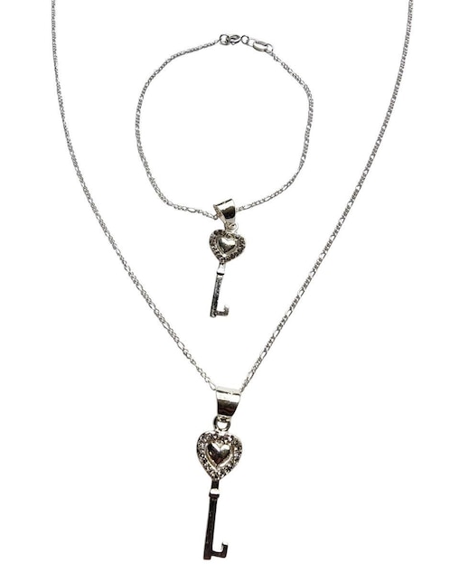 Collar y pulsera de llave Limerence by Claudia Herrera Corazon de plata P 925 zirconia