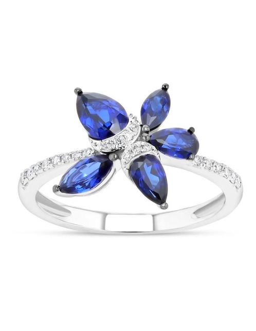 Anillo de flor 14 k de oro blanco diamante brillante 1