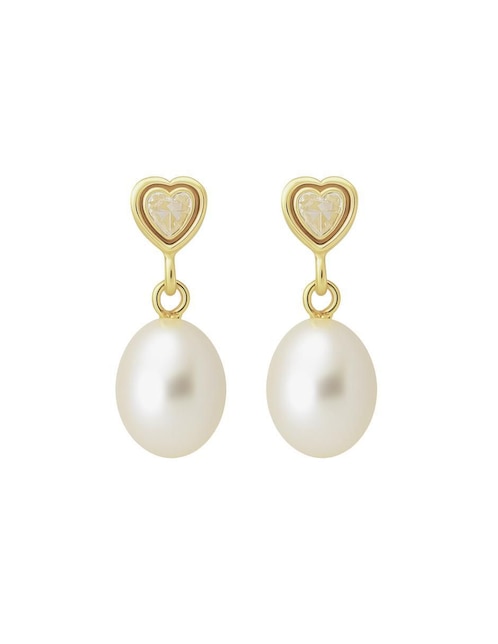 Aretes de corazón Mancini de oro 14 K con acabado brillante zirconia