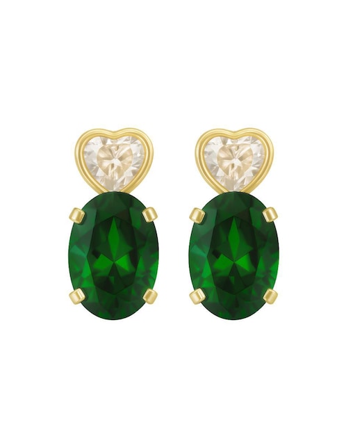 Aretes de corazón Mancini de oro 14 K con acabado brillante agata verde natural