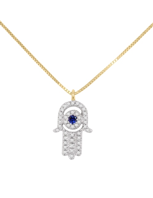 Colgante Y Dije de mano fatima de oro amarillo 14 K zafiro y diamante 1