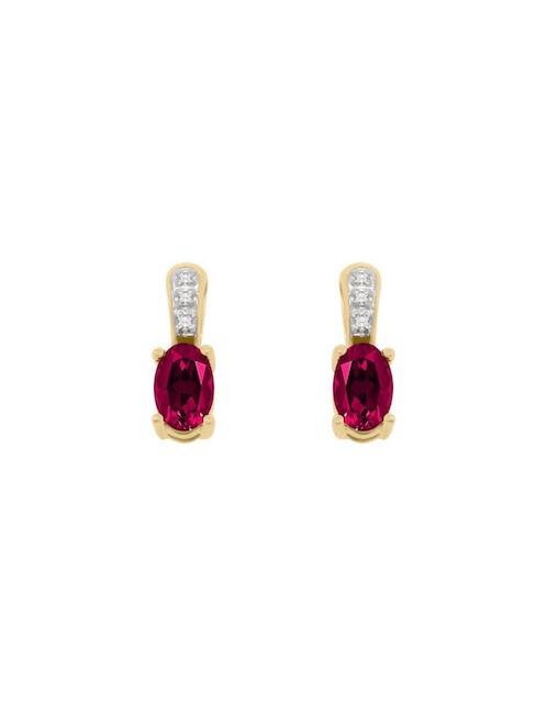 Aretes cortos ovalados Fascinare Rubeos de oro 14 k con acabado brillante rubí y diamante