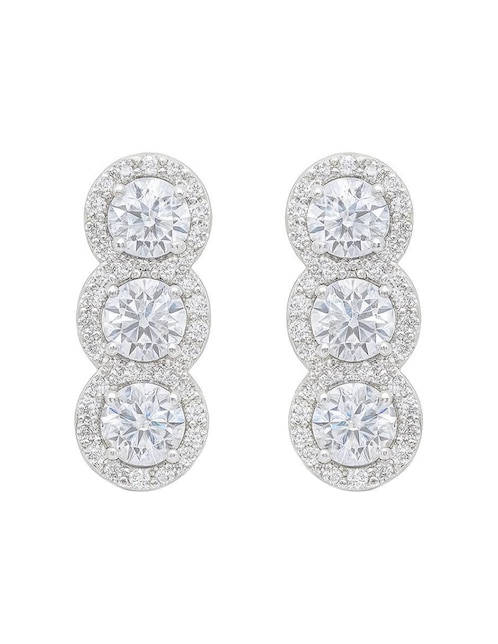 Aretes cortos circulares Clepsidra de Plata P 925 con acabado plateado zirconia