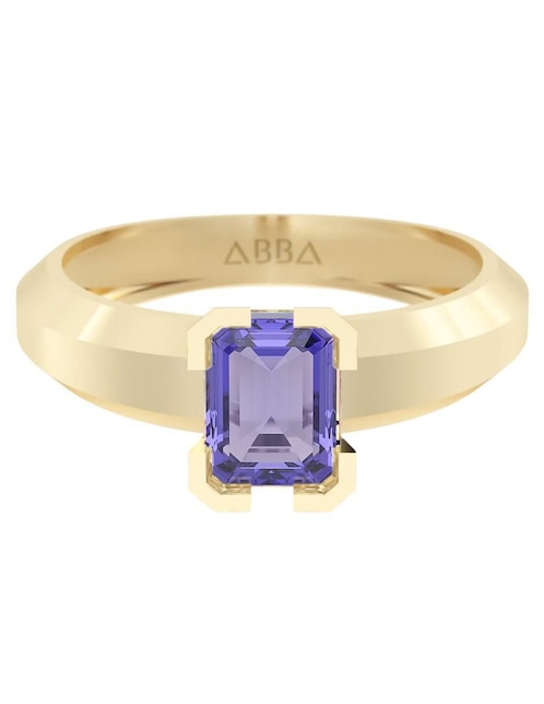 Anillo rectangular 10 k de oro zirconia brillante