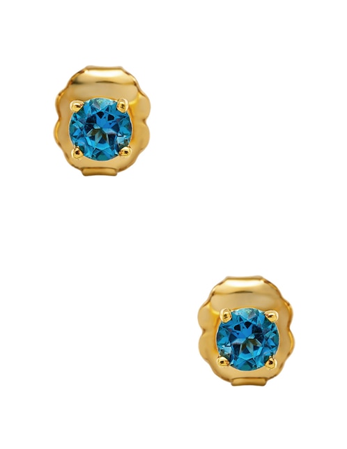 Aretes cortos de oro 14 K con acabado brillante Topacio Azul Londondres 1