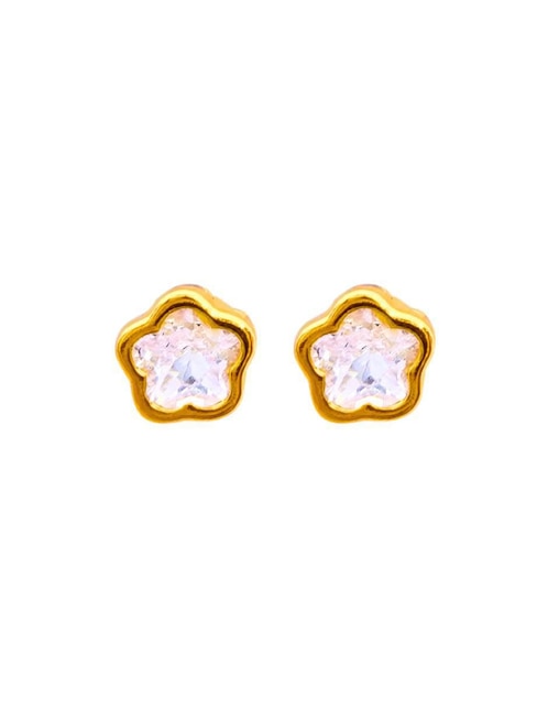 Broqueles de flor Mardia de oro 10 k con acabado pavé zirconia
