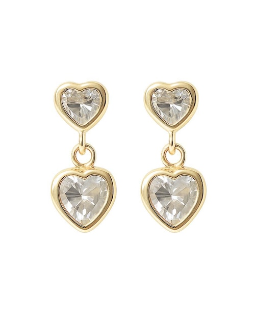 Aretes cortos de corazón de oro 10 K con acabado brillante zirconia