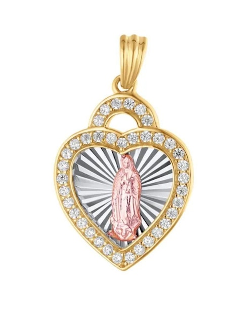 Medalla de corazón Joyerias Bizzarro virgen de guadalupe de oro florentino 14 K zirconia
