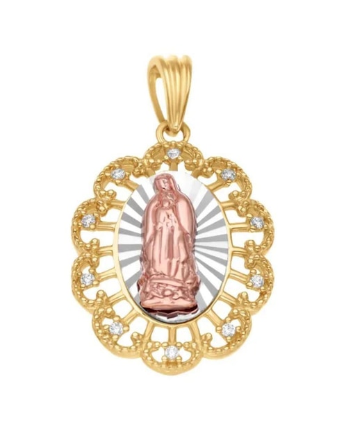 Medalla de flor Joyerias Bizzarro virgen de guadalupe de oro florentino 14 K zirconia