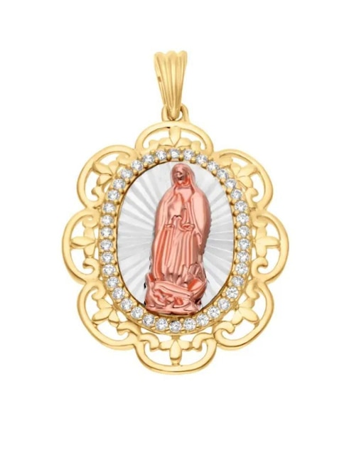 Medalla de flor Joyerias Bizzarro virgen de guadalupe de oro florentino 14 K zirconia