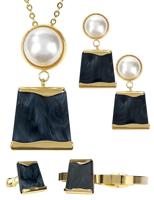Collar, pulsera, anillo y aretes Og de cristal