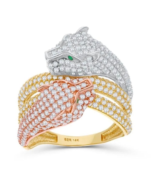 Anillo de jaguar 14 k de oro florentino zirconia brillante