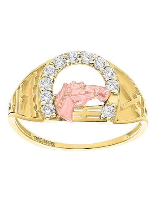 Anillo de caballo Joyería M De Leon 10 k de oro zirconia pulido