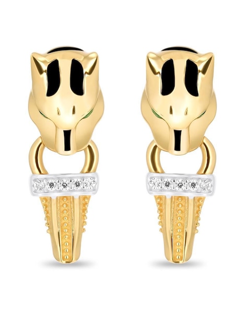 Aretes cortos de pantera Joyerias Bizzarro de oro amarillo 14 K con acabado brillante zirconia