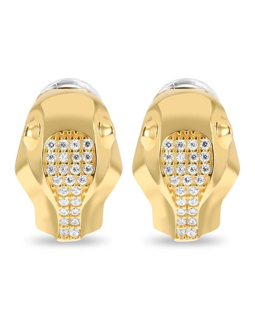 Aretes cortos de pantera de oro amarillo 14 K con acabado brillante zirconia