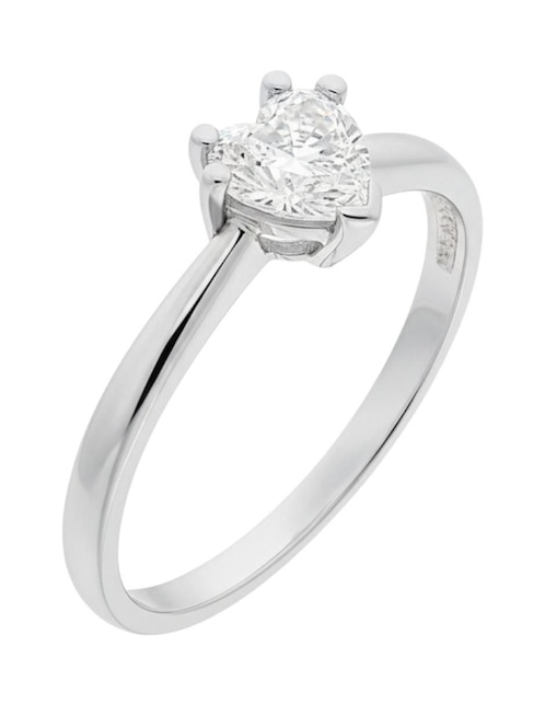 Anillo de corazón Joyería M De Leon 10 k de oro blanco zirconia pulido