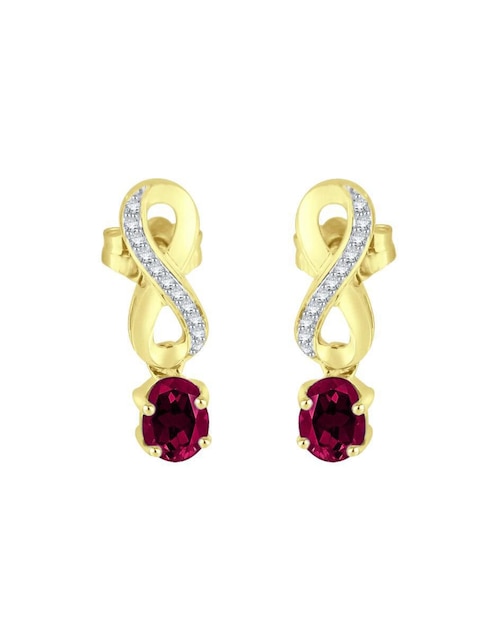 Aretes cortos de infinito Fascinare Lisa de oro 14 K con acabado brillante rubí y diamante