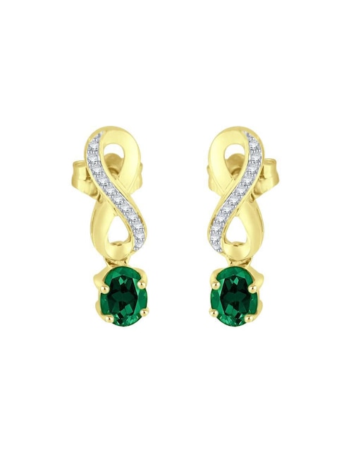 Aretes cortos de infinito Fascinare Lisa de oro 14 K con acabado brillante esmeralda y diamante