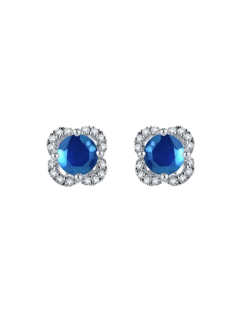 Aretes cortos de flor Fascinare Margaret de oro 14 K con acabado brillante zafiro y diamante