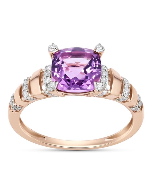 Anillo 14 k de oro rosa amatista y diamante brillante Anillo 14 k de oro rosa amatista y diamante brillante