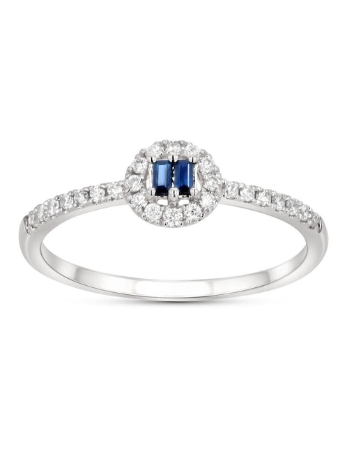 Anillo de baguette 14 k de oro blanco zafiro y diamante brillante Anillo de baguette 14 k de oro blanco zafiro y diamante brillante