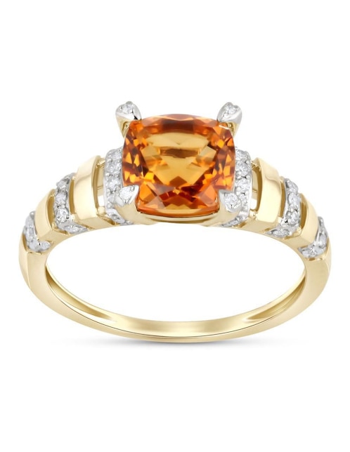 Anillo 14 k de oro amarillo citrina y diamante brillante Anillo 14 k de oro amarillo citrina y diamante brillante