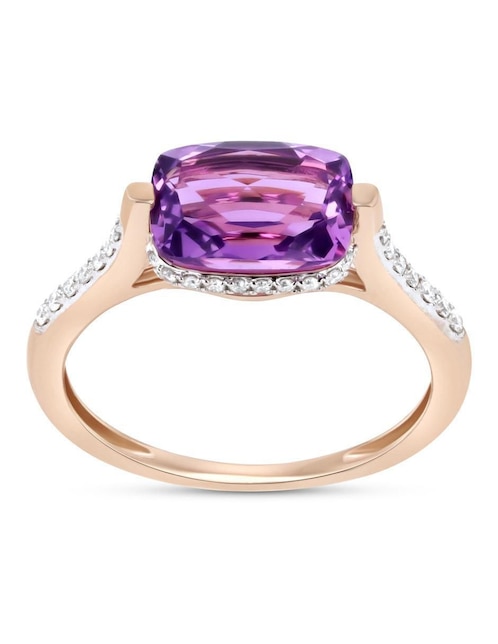 Anillo Joyerias Bizzarro 14 k de oro rosa amatista y diamante brillante