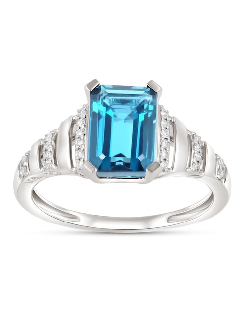 Anillo 14 k de oro blanco topacio y diamante brillante Anillo 14 k de oro blanco topacio y diamante brillante