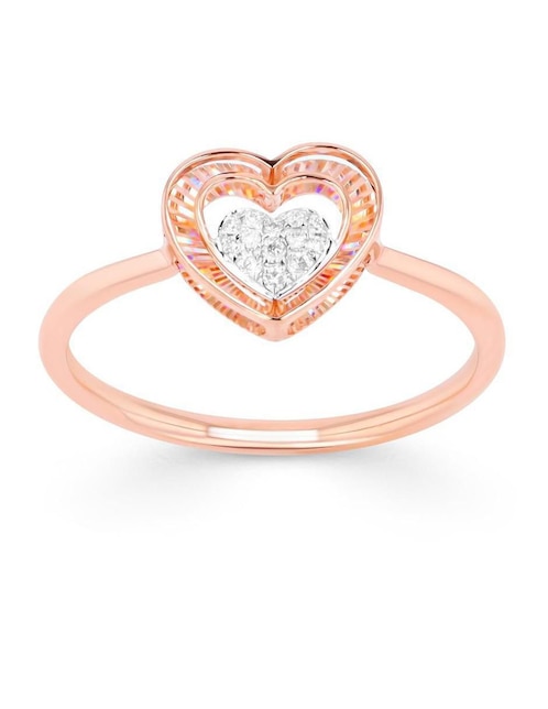 Anillo de corazón 14 k de oro rosa diamante brillante