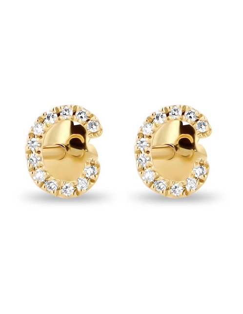 Broqueles de letra C de oro amarillo 14 K con acabado brillante diamante 1