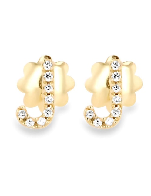Broqueles de letra J de oro amarillo 14 K con acabado brillante diamante Broqueles de letra J de oro amarillo 14 K con acabado brillante diamante