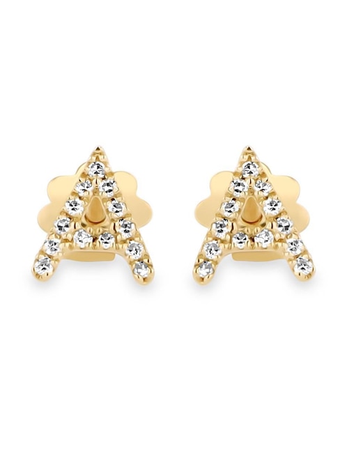 Broqueles de letra A de oro amarillo 14 K con acabado brillante diamante 1