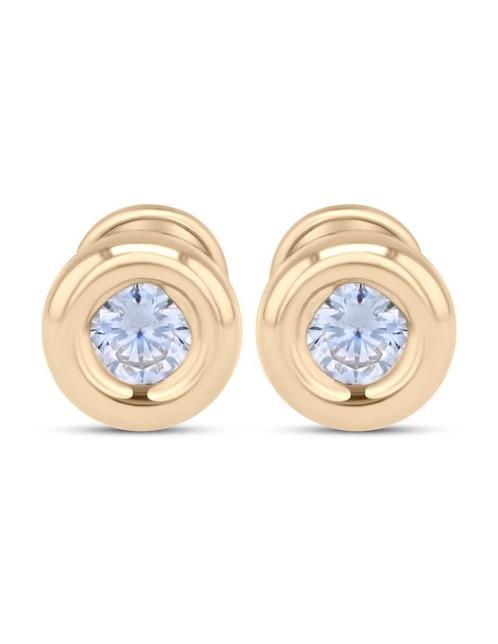 Broqueles circulares Joyerias Bizzarro de oro amarillo 14 K con acabado brillante zirconia
