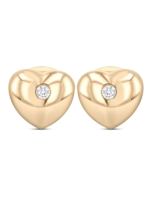 Broqueles de corazón Joyerias Bizzarro de oro amarillo 14 K con acabado brillante zirconia