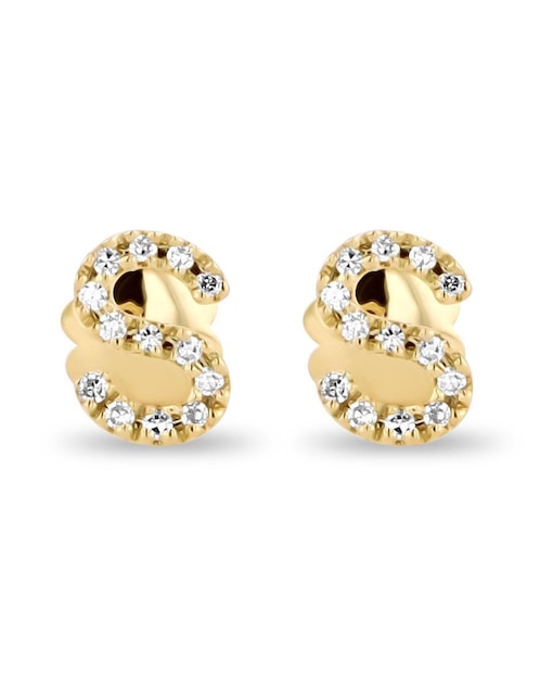 Broqueles de letra S Joyerias Bizzarro de oro amarillo 14 K con acabado brillante diamante