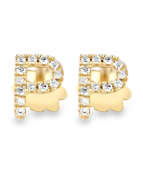 Broqueles de letra P de oro amarillo 14 K con acabado brillante diamante Broqueles de letra P de oro amarillo 14 K con acabado brillante diamante