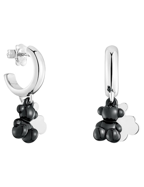 Aretes cortos de oso Bold Bear de plata con acabado brillante