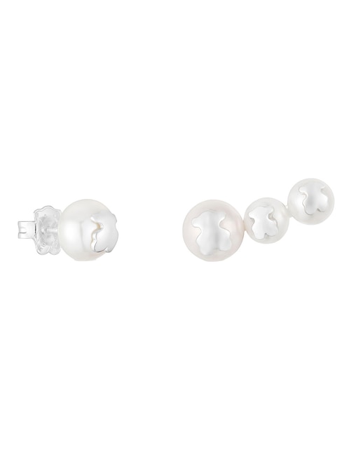 Broqueles de oso Icon Pearl de plata P 925 con acabado brillante perla