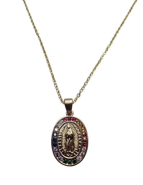 Collar con dije Virgen de Guadalupe ovalado Limerence By Claudia Herrera de oro laminado 14 K