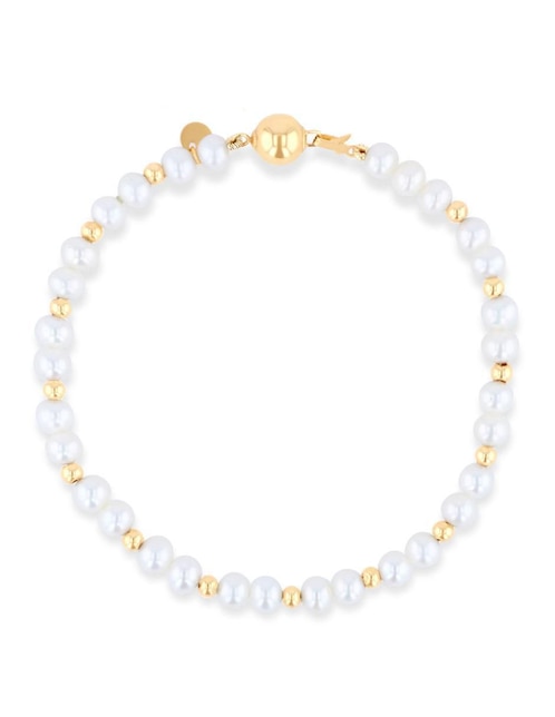 Pulsera Joyerias Bizzarro de oro amarillo con perla 14 k acabado brillante