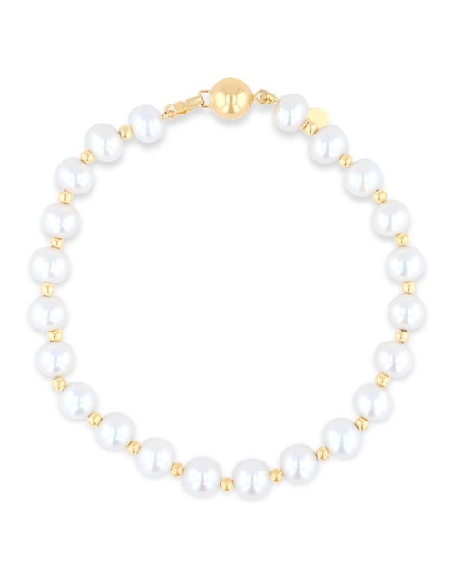 Pulsera Joyerias Bizzarro de oro amarillo con perla 14 k acabado brillante