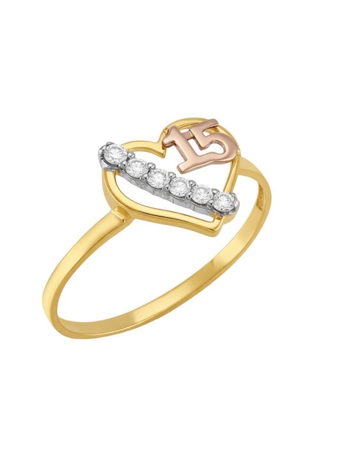 Anillo de corazón Joyería M De Leon 10 k de oro zirconia brillante