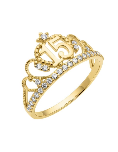 Anillo de corona Joyería M De Leon 10 k de oro zirconia brillante