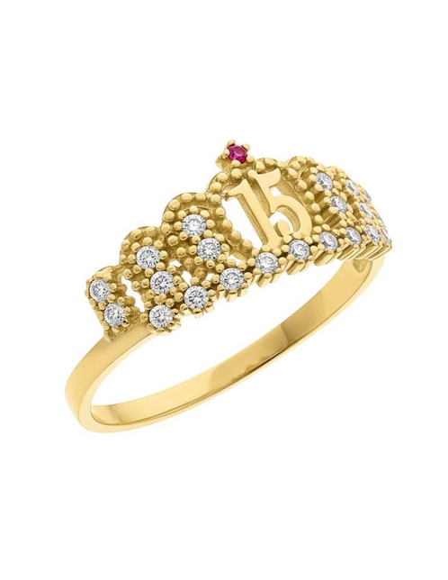 Anillo de corona Joyería M De Leon 10 k de oro zirconia brillante
